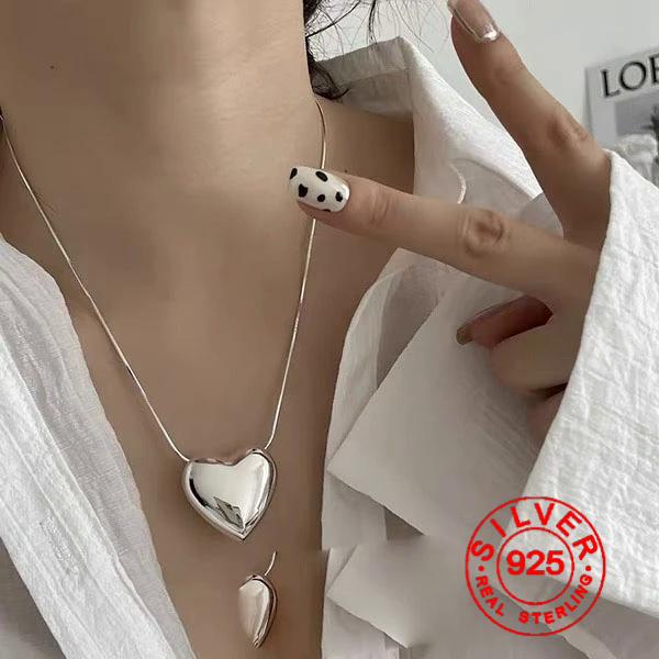Silver color Heart Choker Necklace For Women  Smiple Geometric Fine Jewelry Wedding Party Birthday Gift