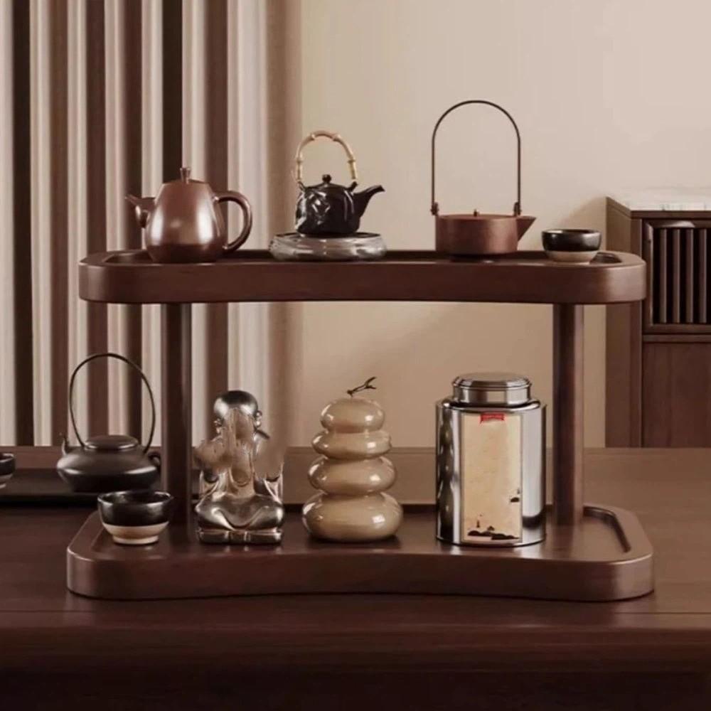 Wooden Desktop Storage Rack Minimalist Strong Load-bearing Cup Storage Rack Solid Wood Vintage Rack Desktop Decor