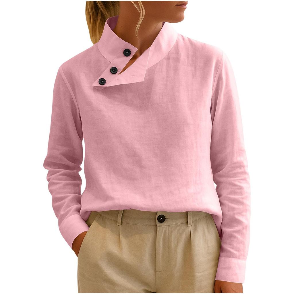 Damen Einfarbig Lässig Knopf Langärmlig Lockerer Pullover Top
