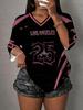 Camiseta de Manga Corta con Cuello en V Estampada Los Ángeles NO.25 para Mujer Verano Camiseta Gráfica Camisetas de Béisbol Tallas Grandes Camiseta Deportiva