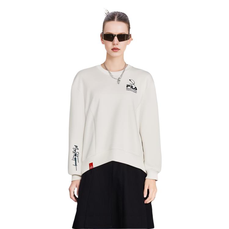 FILA Solid Color Crew Neck Pullover Long Sleeve Sweatshirt Women sweatshirt Cloud-Mushroom-White F11W319208F-WT