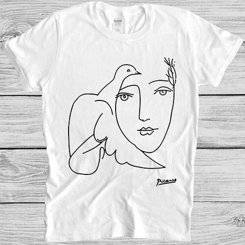 One Line Picasso Fearless Art Drawing Cartoon Anime Gift Tee T Shirt M1187