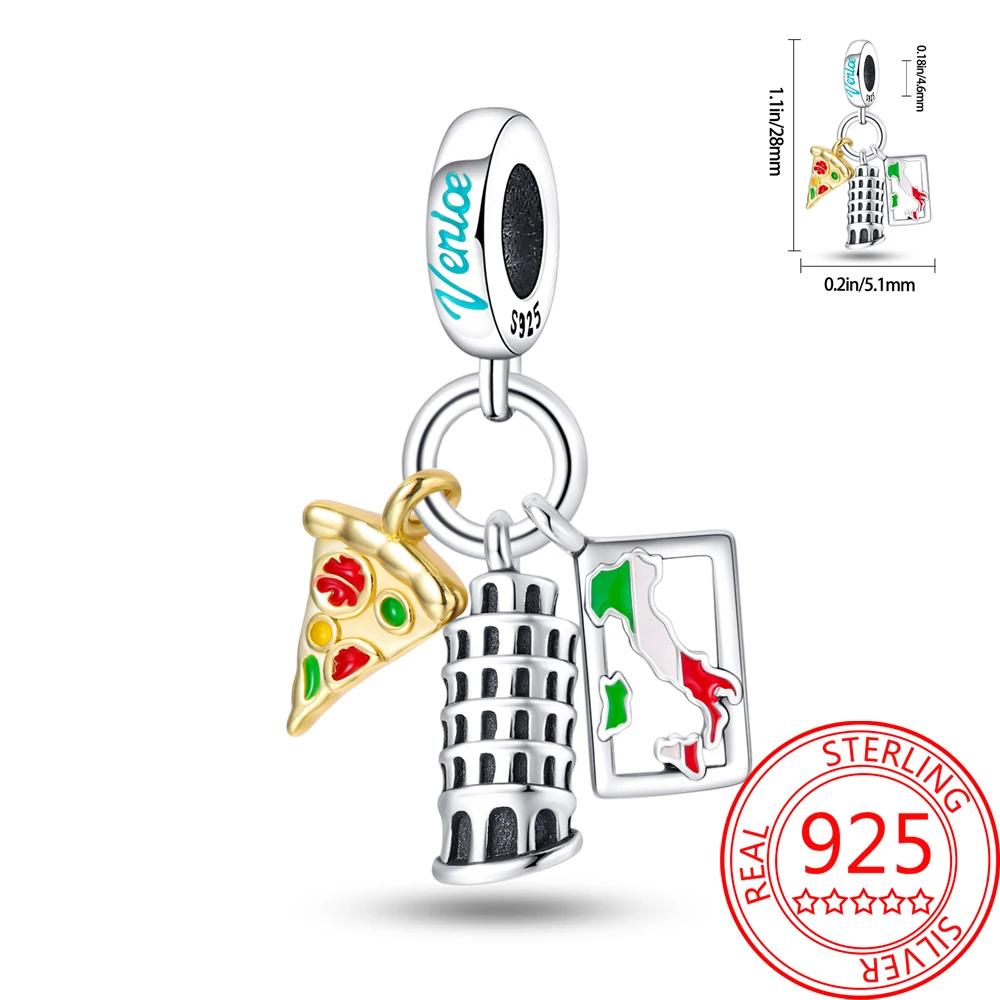 Creative 925 Silver Eiffel Tower Gold Heart Double Charm Fit DlY Bracelet Necklaces Women's Dating Jewelry Accessories