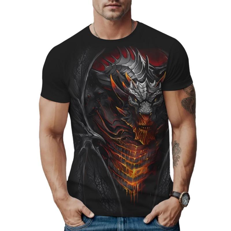 3D Printed T-shirt Men's Street Fashion Color Blocked Round Neck Short Sleeved Shirt