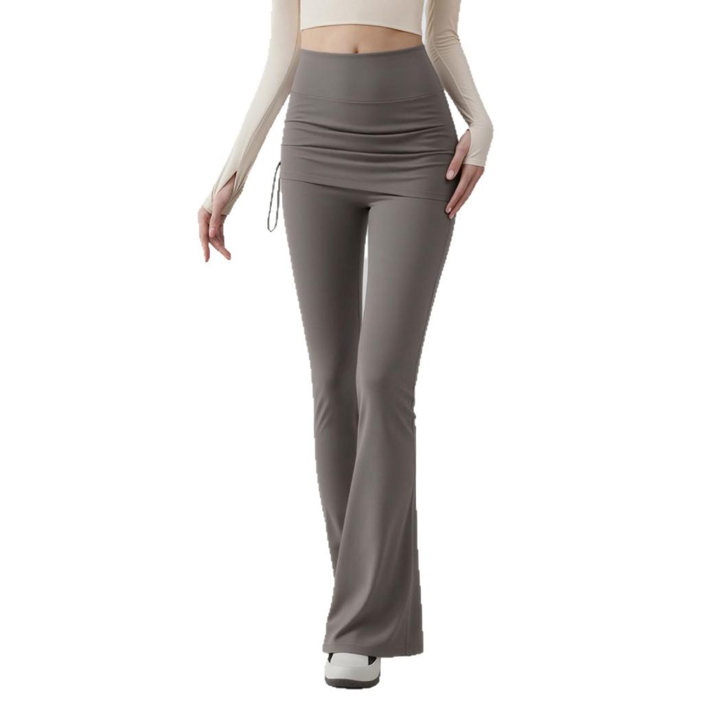 Women's High Waist Butt-Lift Yoga Flare Pants with Skirt Overlay