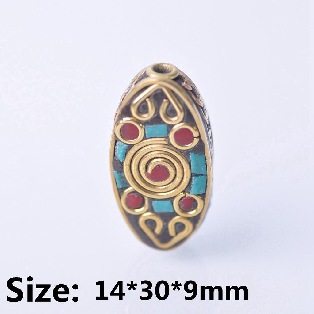 Handmade Nepalese Buddhist Tibetan Brass Metal & Clay Loose Craft Beads for Necklace Jewelry Making DIY