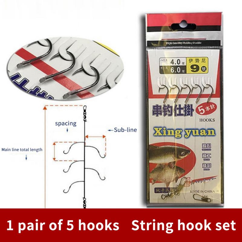 Angelhaken mit 5 kleinen Haken-Rigs Wirbel Angelköder Köderschnur Haken 1#-10#