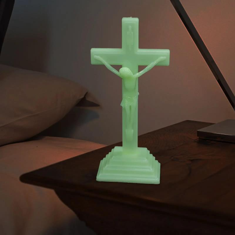 Luminous Jesus Cross Adornment Home Decor Religious Gift Retro Table Nament Wall Hanging Festive Party Supplies