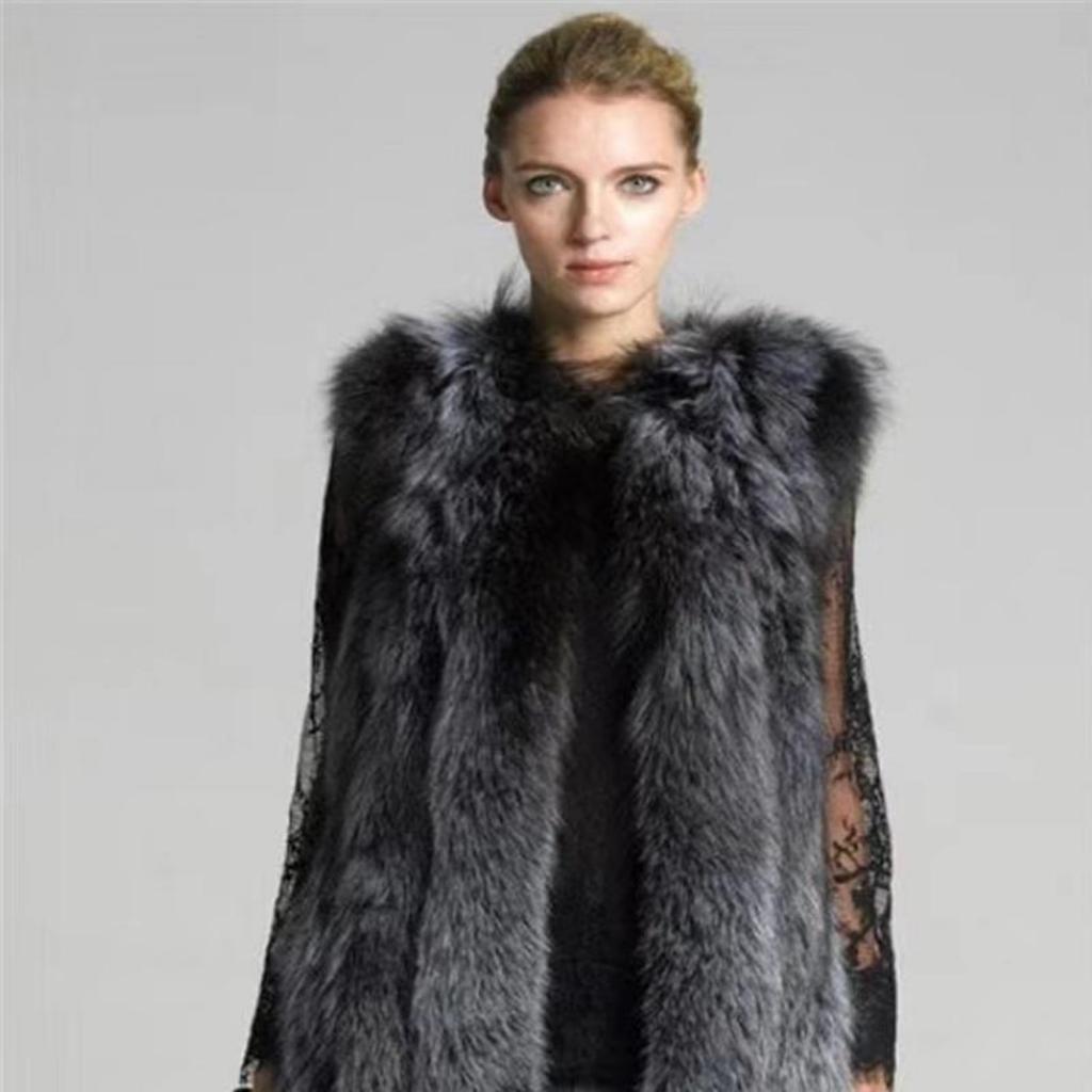 New Autumn and Winter Fur Coat Vest Women's Mid Length European and American Style Faux Fox Collar Thickened Fashion Women's Faux Leather