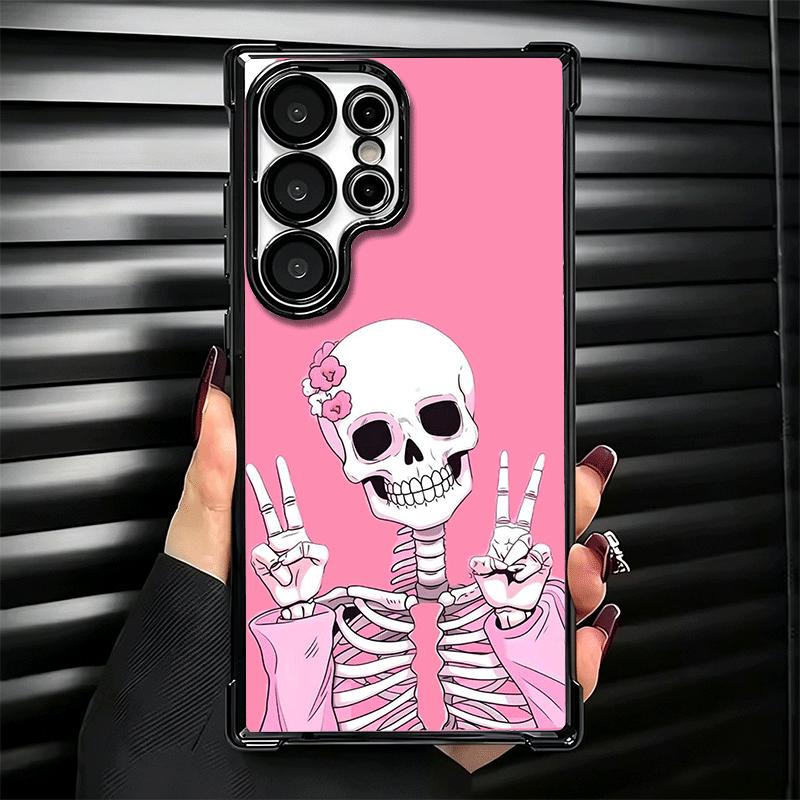 Pink Style Skull Witch Plating Phone Case For Samsung Galaxy S24 S25 FE S26 Edge S23 Ultra S22 S21 Plus S20 Anti-Fall Airabag Co