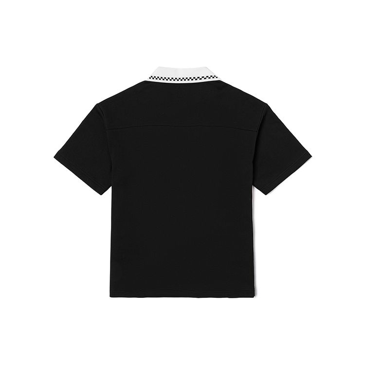 Comfortable Checkered Print Short Sleeve Polo Shirt Unisex Tops Black LUT0054354XH00FK11000