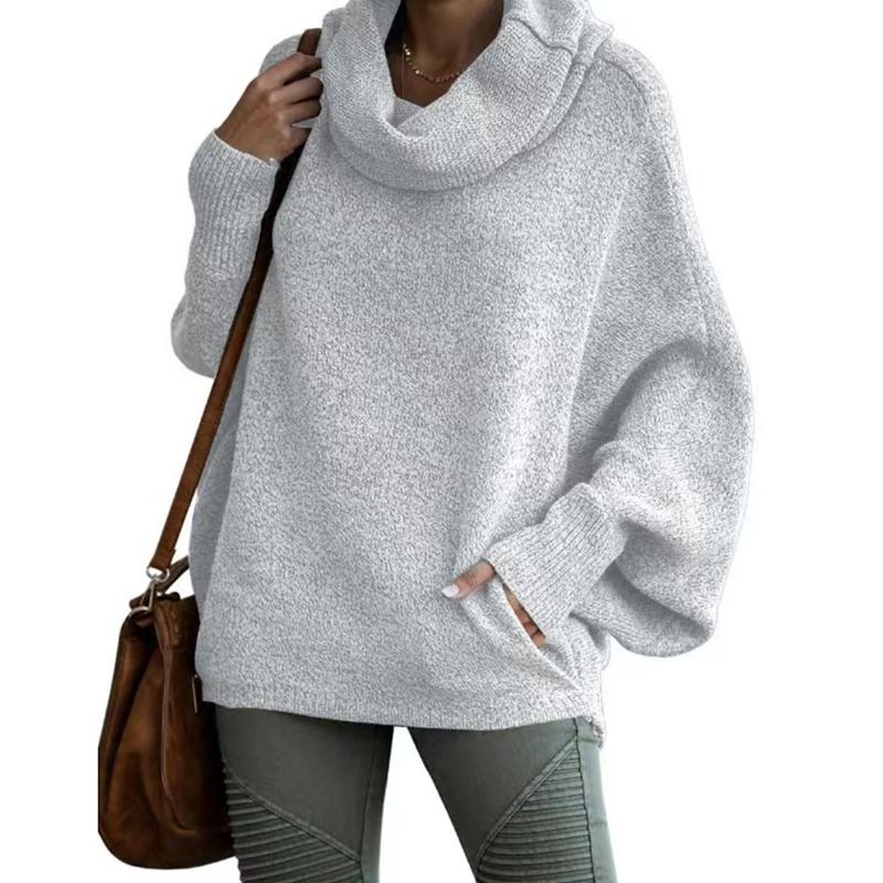 

Осенний однотонный повседневный женский свитер с высоким воротом, модный свитер с длинным рукавом, вязаный свитер для женщин, свободный винтажный свитер больших размеров, зимний джемпер 25173 XXL светло-серый