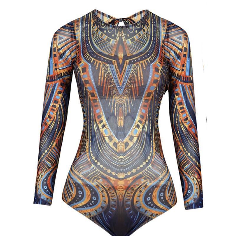 New One-piece Swimsuit Women's Long-sleeved Tight-fitting High-elastic and Thin Sexy Gauze Skirt European and American Spot Women's Swimwear