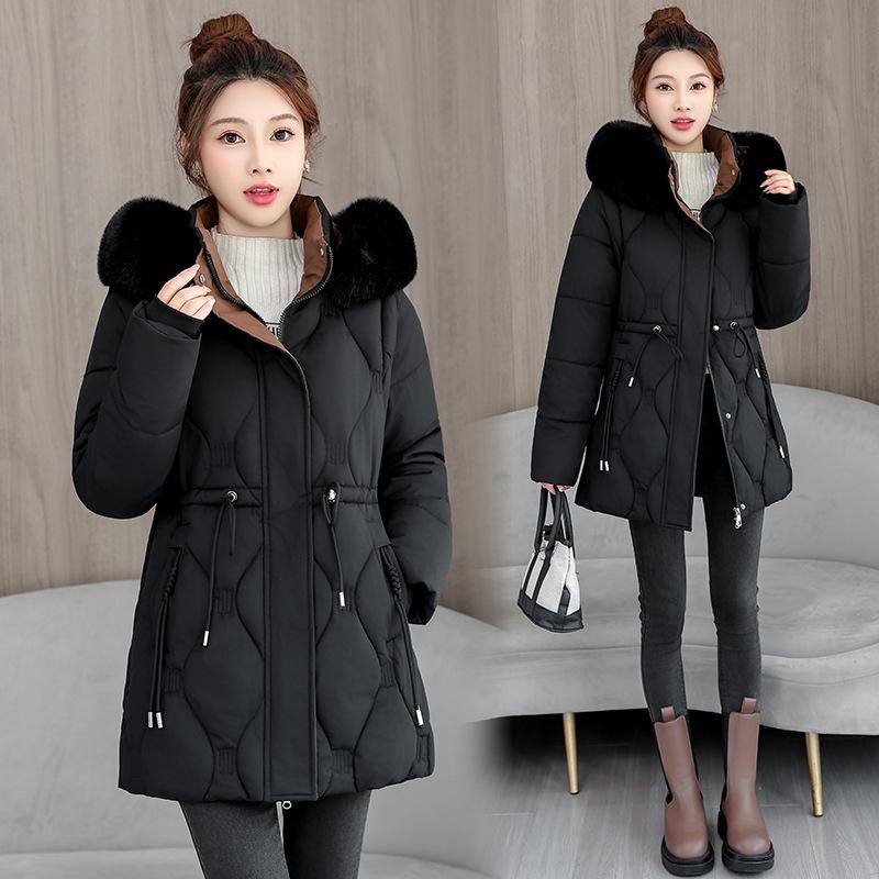 Removable-sleeved cotton-padded clothes for women's medium and long models, new fashionable waist-closed and thin cotton-padded clothes, thickened war