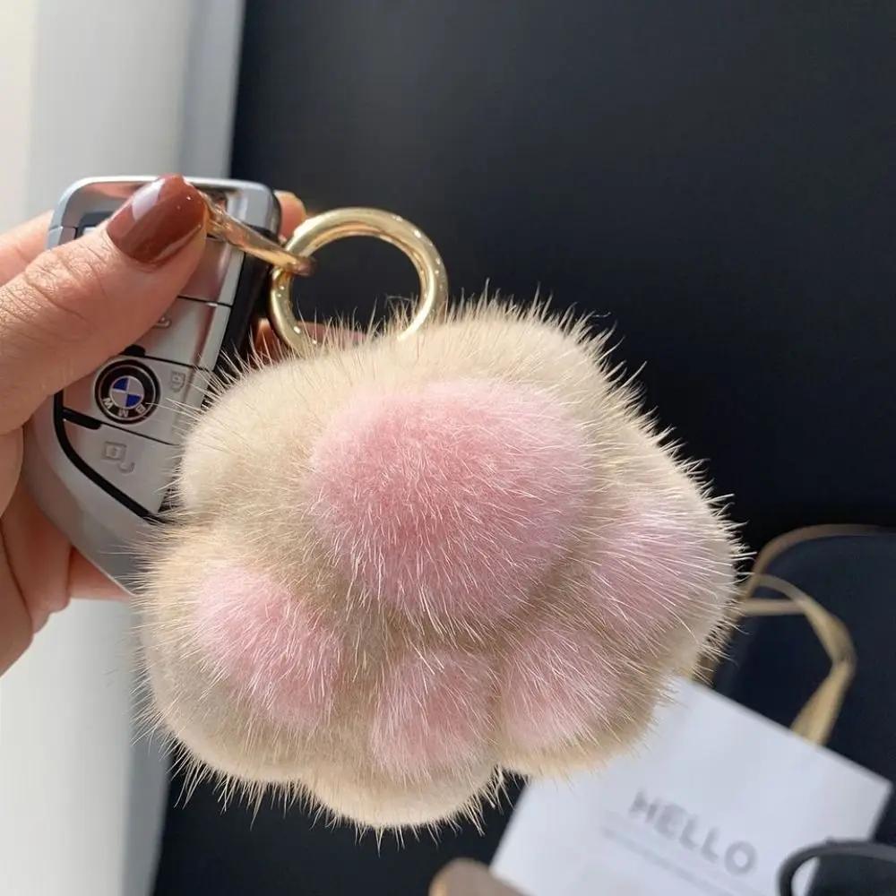 Charm Couple Keychain Fluffy Faux Fur Keychain Cat Paw Pendant Keychain Backpack Car Key Pendant Soft Plush Toy Key Ring