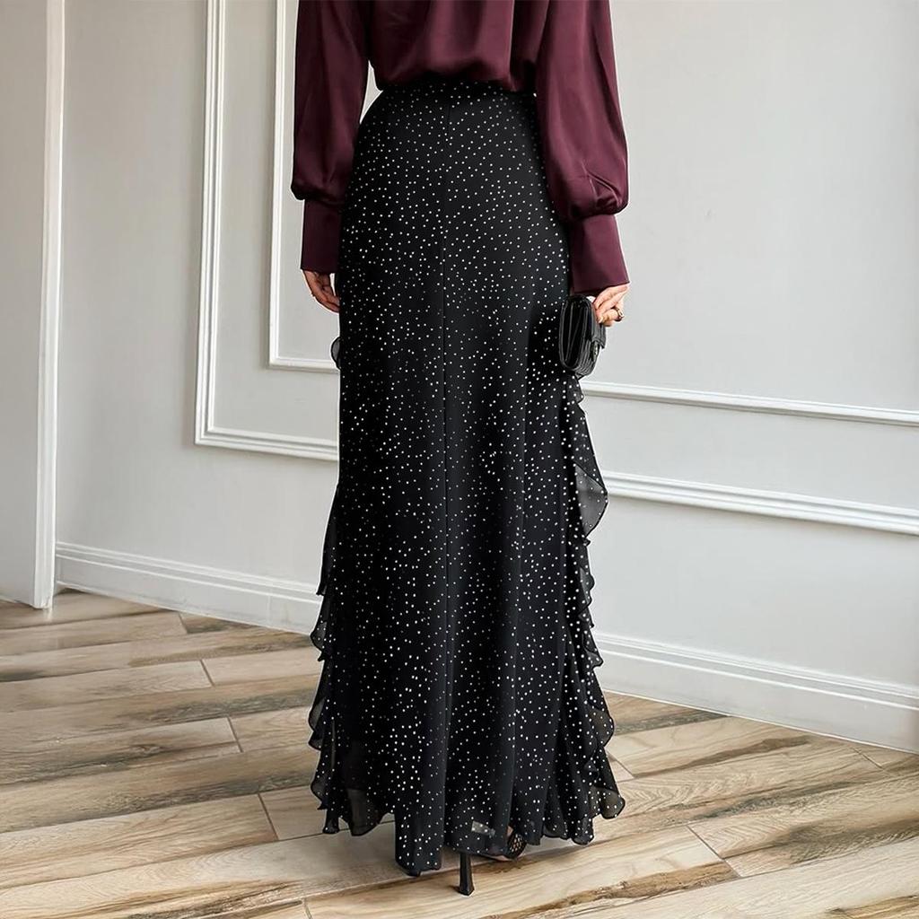 Di Yun Women's European & American Polka Dot Lace Long Skirt - Casual Holiday Fashion for Autumn/Winter 2025