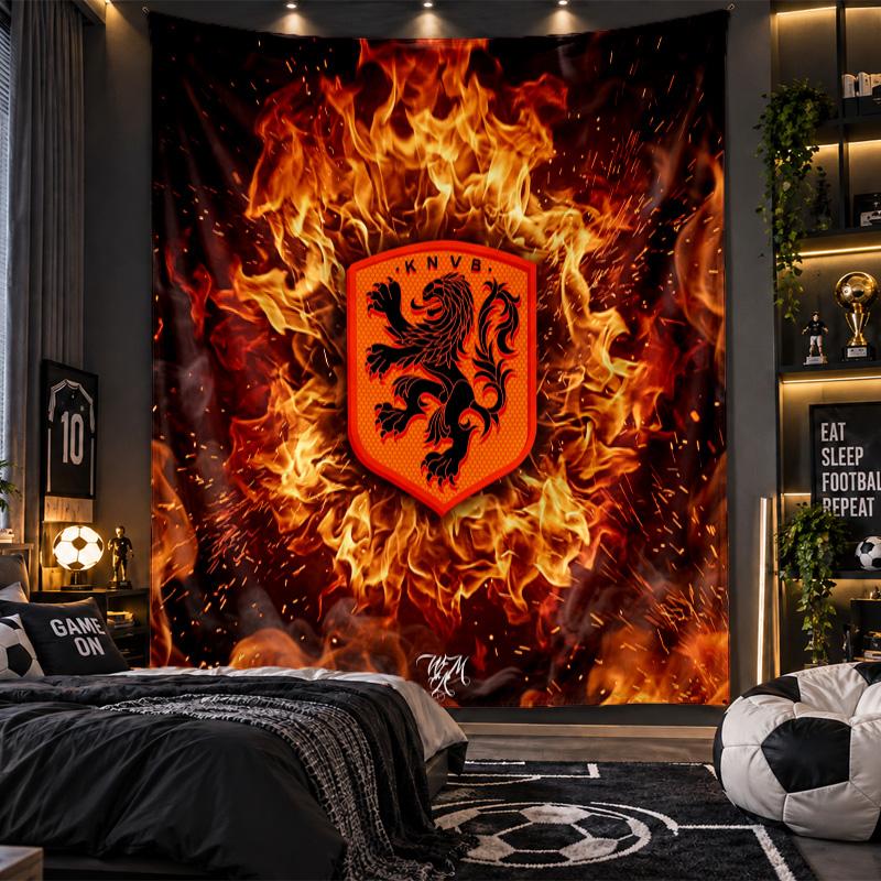 Wall Hanging Tapestry Netherlands Football Print Cloth for Living Room Bedroom Home Decor