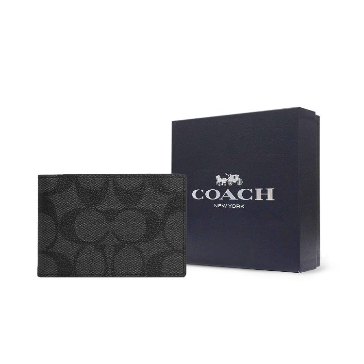Coach Billfold Wallet 10 Classic Monogram Folded Solid Color Simple Fashion Card Slot ID Holder Coated Canvas With Calfskin Unisex Wallet CM166-QBMI5