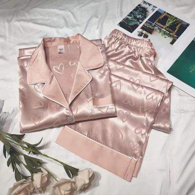 Girls' Artificial Ice Silk Pajamas Women's Long Sleeve Lace Green High-Quality Two-piece Sweet Home Clothes