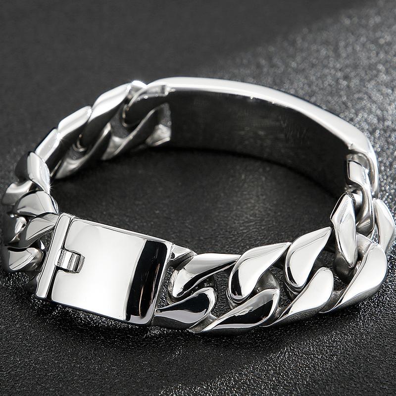 Name Bar ID Bracelet for Men Stainless Steel Cuban Curb Link Chain Customized Logo Engraveable Men's Wrist Bracelets Bangle