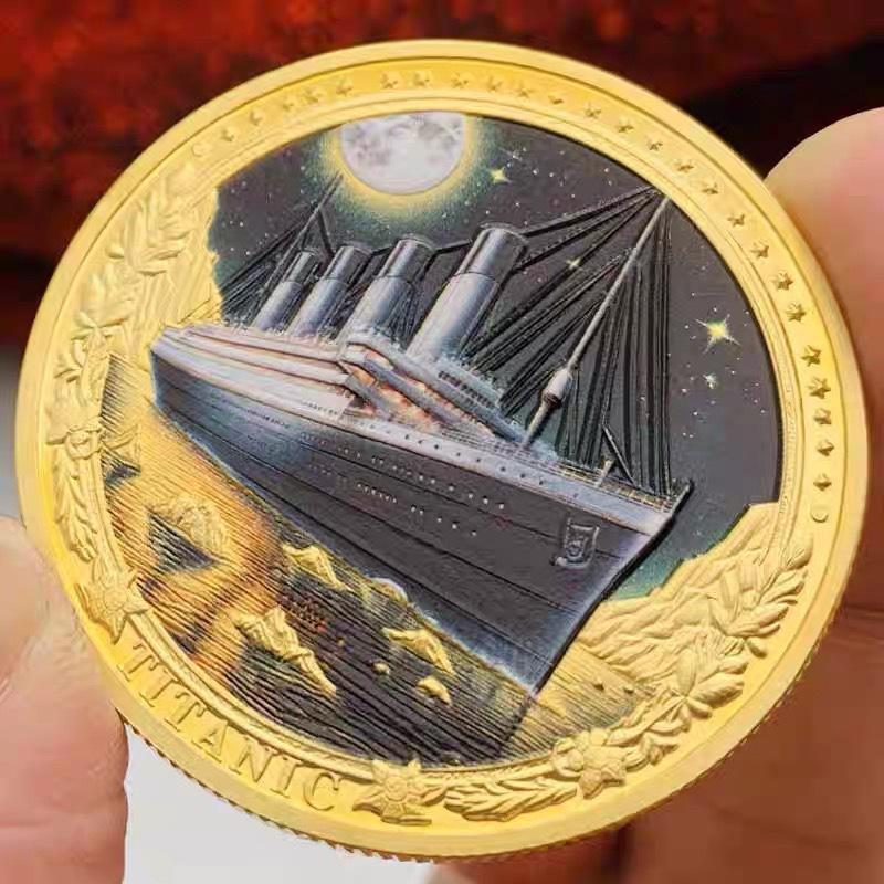 Titanic, ship, silver plated color printed commemorative medal, craft creative coin, souvenir coin