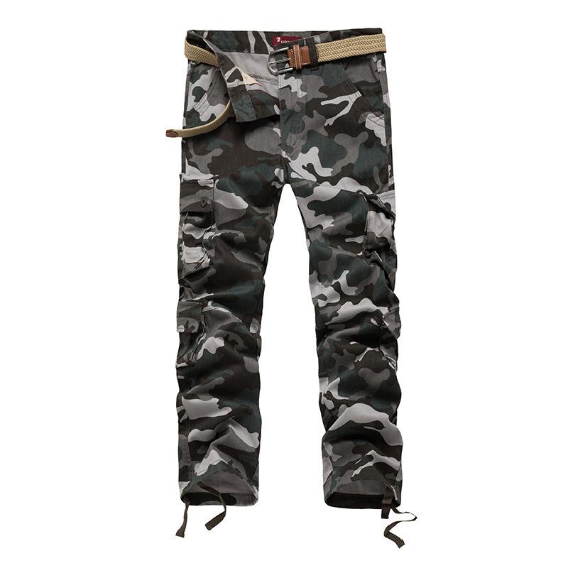 Pantaloni de camuflaj pentru bărbați la modă Pantaloni casual cu buzunare multiple Pantaloni lungi subțiri pentru bărbați sute de pantaloni largi drepti