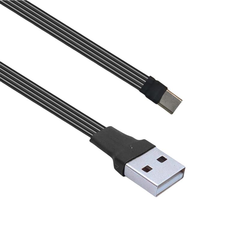 Flat Flexible Right Angled 90 Degree Usb Male to Type C Charging Data Cable 10W for Cellphone Laptop