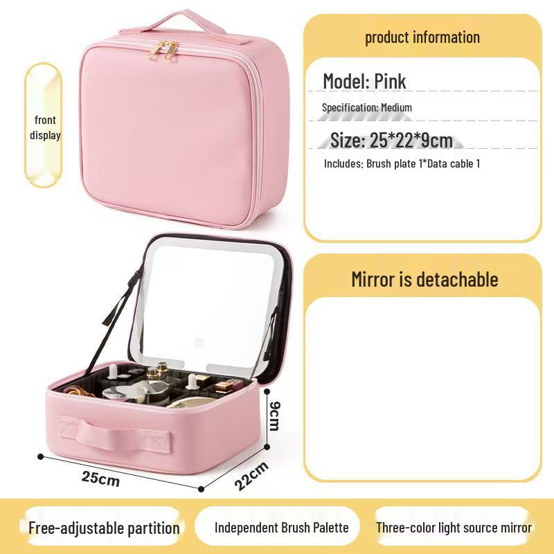 Large Capacity Women's Travel Makeup Bag with Mirror & Light for Beauty & Nail Art