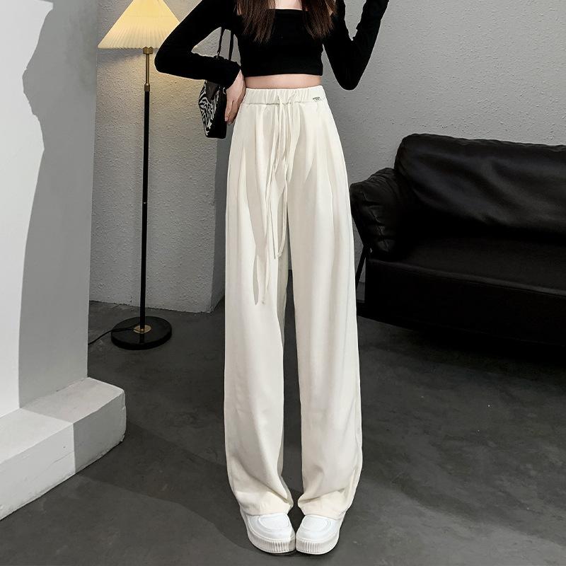 Narrow version wide-leg pants women's spring and summer new straight casual high-waisted thin high-end drape design suit pants