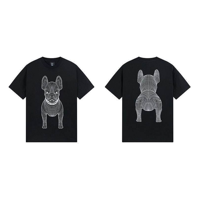 Trend  2025 Korean Niche Design Tide Brand Lifework Short-sleeved T-shirt 3D Three-dimensional Dog Head Male and Female Couples