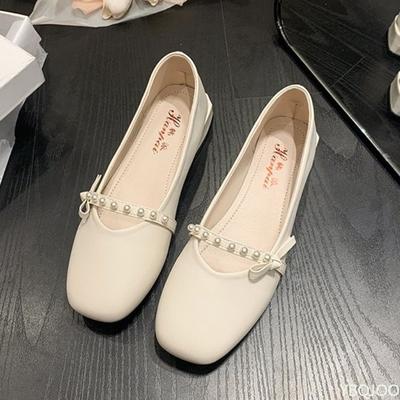 Damen Frühling Herbst Flachmund Grober Absatz Quadratische Zehenpartie Einzelne Schuhe Lässig Vielseitig Schlicht Bequem Damenschuhe
