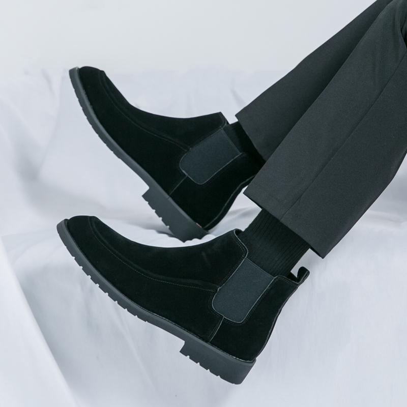 British Style Black Men Chelsea Boots Large Size 38-46 Comfortable Slip-On Suede Men's Boots Anti-Slip Flat Ankle Boots For Man