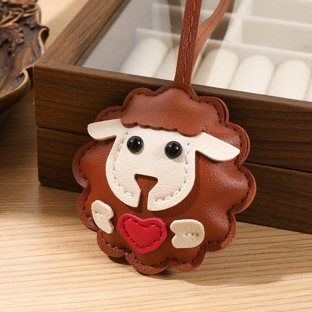 Trendy PU Leather Sheep Keychain Lightweight Soft Lamb Keyring Cartoon Animal Round Heart Bag Charm Coworker