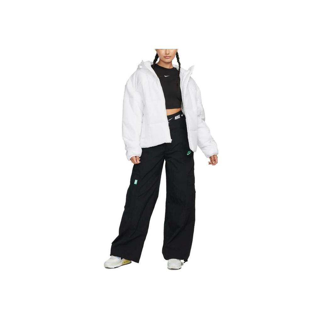 Nike Therma-Fit Loose Hooded Jacket Letter Print Zipper Long Sleeve Coat Women Jackets White FB7672-100