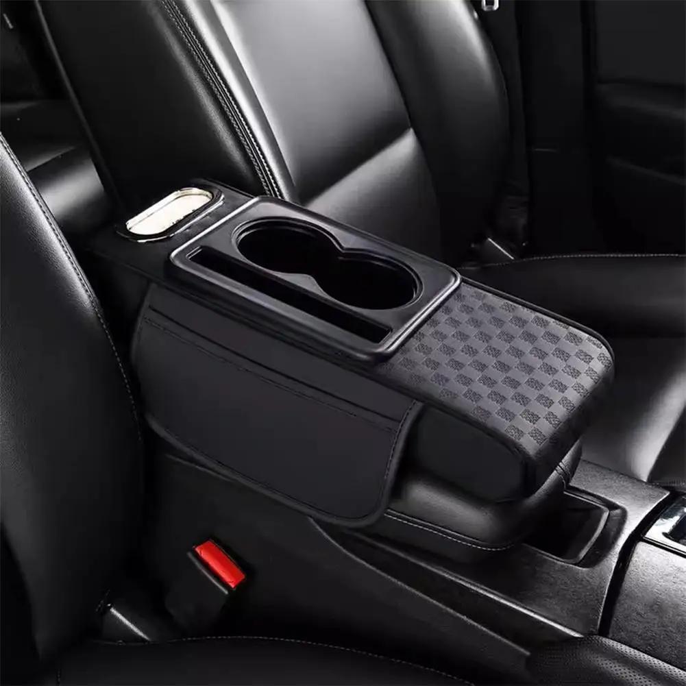 Car Center Console Height Increasing Armrest Cushion PU Multifunctional Tissue Cup Holder Box with Pad Armrest Leather Univ N5M8