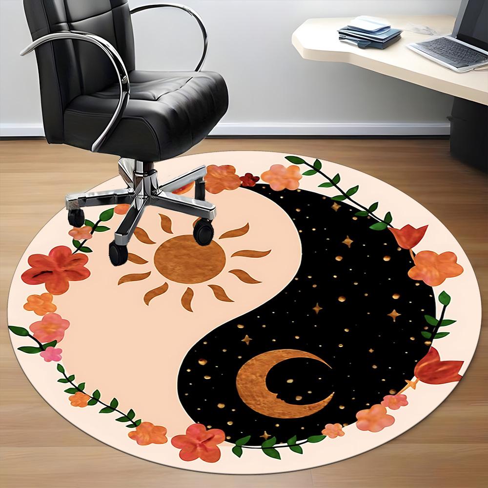 1pc Sun Moon Yin Yang Carpet, Round Non Slip Durable Large Size Office Carpet, Suitable for Office