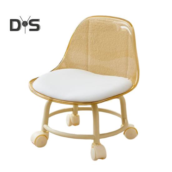 Acrylic Low Stool with 360 Degrees Swivel Wheels Faux Leather Cushion Roller Seat with Backrest Heavy Duty Rotating Mini Chair Seating Stool