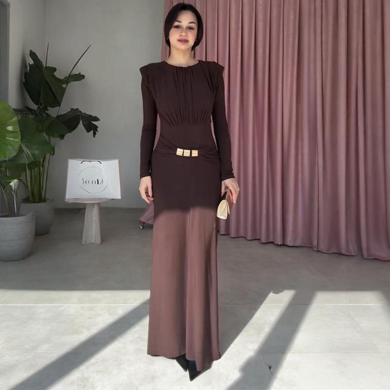 

European Women s Solid Color Asymmetrical Neckline Tie-up Bodycon Dress Extra Large кофейный