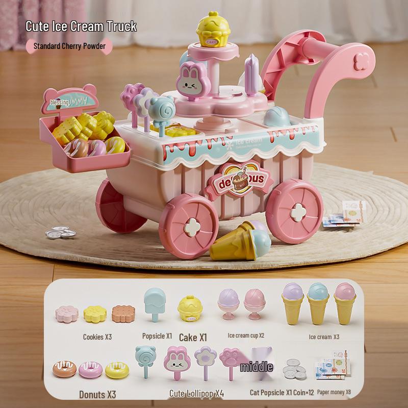 Kids' Ice Cream Cart Pretend Play Set - Toy Kitchen for Ages 3-6, Perfect Children's Day Gift
