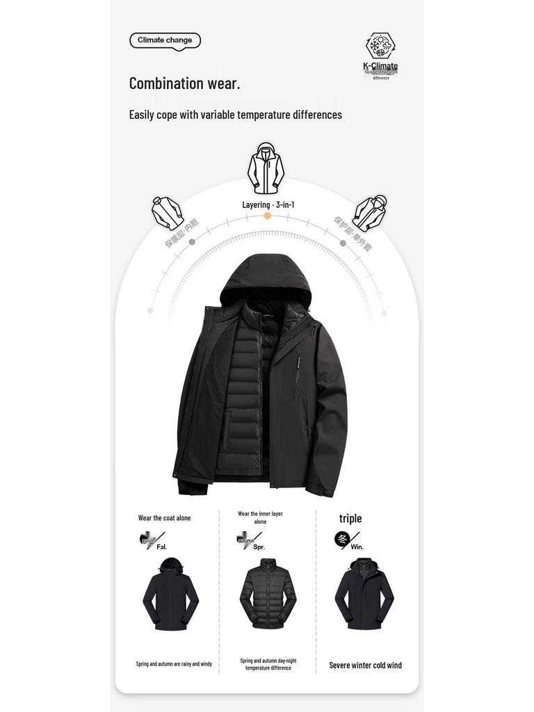 Women's Mountain System 3-in-1 Down Parka: Windproof, Waterproof, Sports Casual Jacket for Autumn & Winter