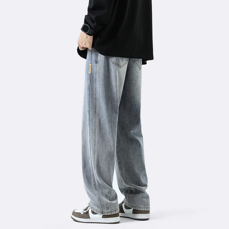 Retro straight jeans men's spring and summer thin loose casual wide-leg trousers American trendy brand boys high street pants