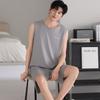 Cool Modal cotton pajamas men's summer thin short-sleeved shorts summer loose green middle-aged vest large size set
