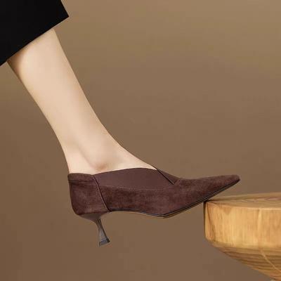 V-mouth High Heels Autumn and Winter New Matte Soft Leather Simple Pointed Thin Heel Retro Single Shoes