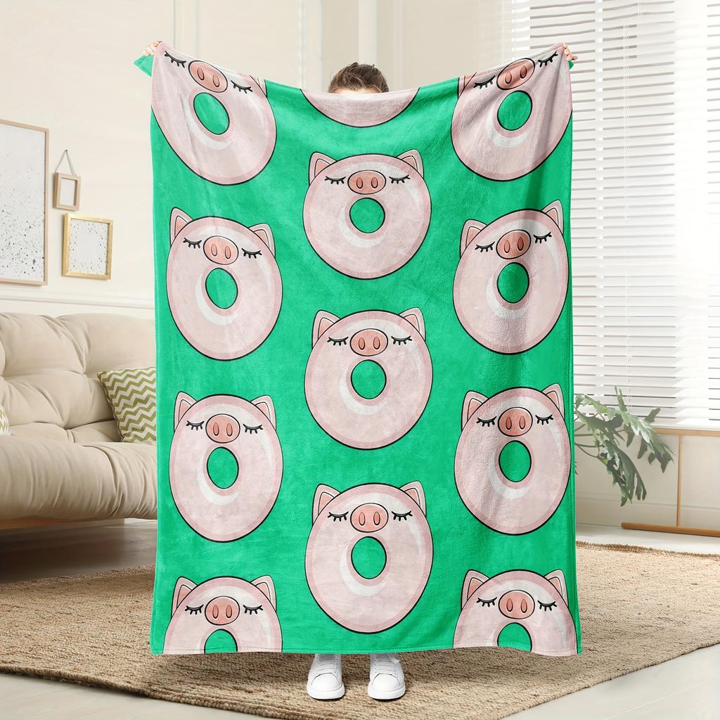 A Cozy Piggy Theme Pattern Fleece Blanket, Perfect Gift, Soft High-Definition Digital Print, All-Season! Soft, Breathable
