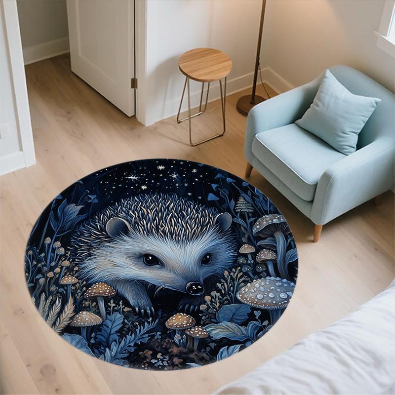 Night Animals  Round Area Rug,Carpet Rug for Living Room Bedroom Sofa Playroom Decor,Non-slip Floor Mat