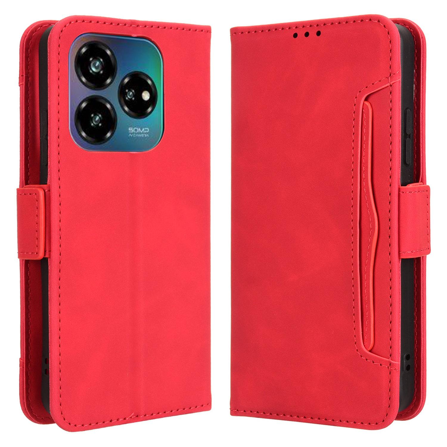 

Для ZTE nubia V60 Design/Blade V60 Design Шкіряний чохол-книжка для телефону з кількома відділеннями для карток Red