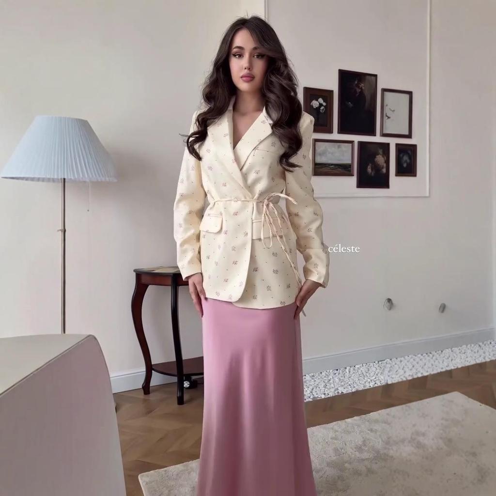 2025 Autumn Women's Tie Print Slimming Suit Jacket - European and American Style