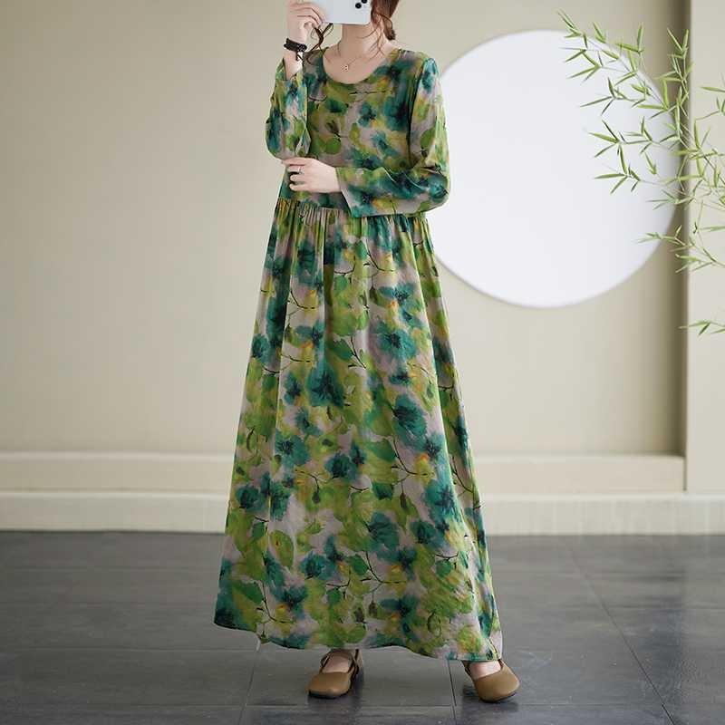Round Neck Vintage Long Flesh Covering Dresses