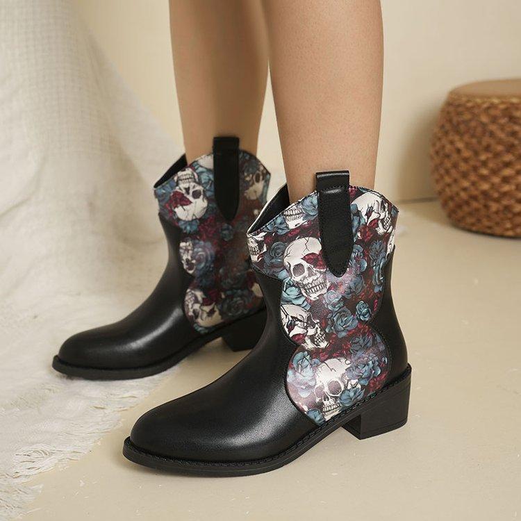 Fashion Women's Short Boots, Chunky Heels, Designer Python Print, Fashion and Ankle Boots