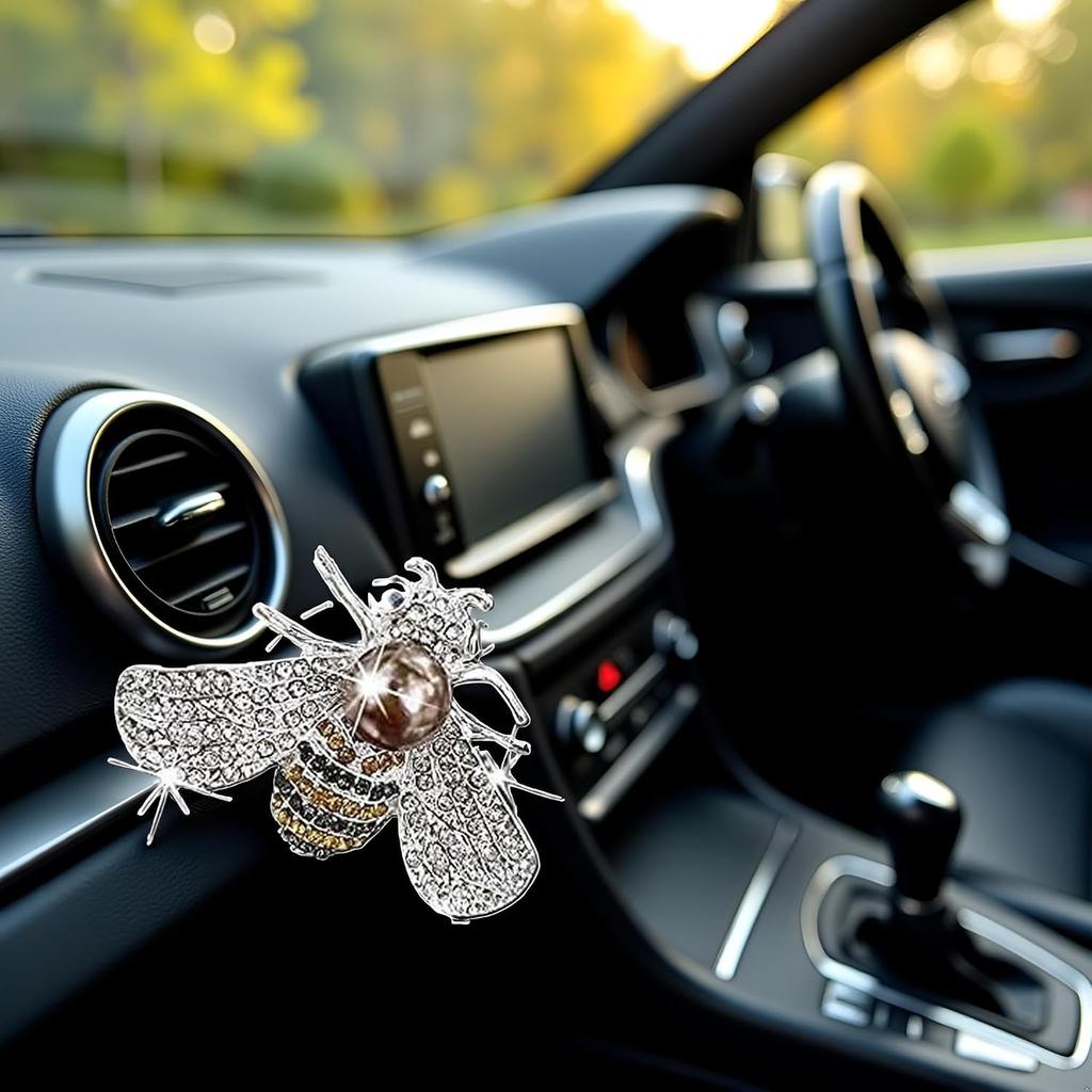 Silver Shiny Bee Vent Clips, Crystal Bee Car Air Freshener Vent Clip Car Bling Interior Decoration Rhinestone Cars Bling Accessories Aroma Diffusers